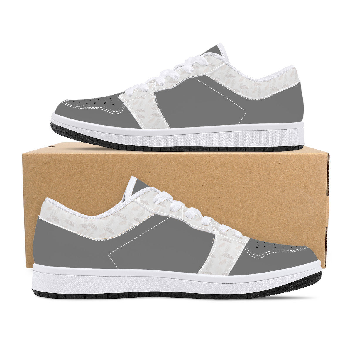 Low-Top Leather Sneakers -Charcoal / Palm Trim