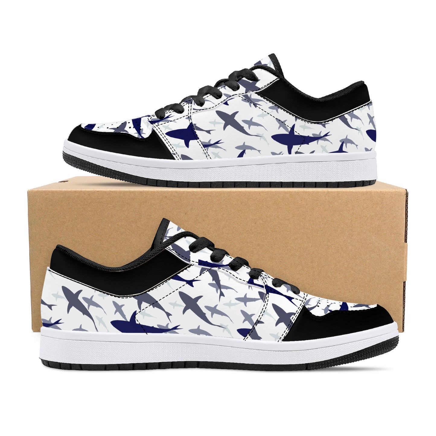 Low-Top Leather Sneakers - Shark Fest - Black Sole