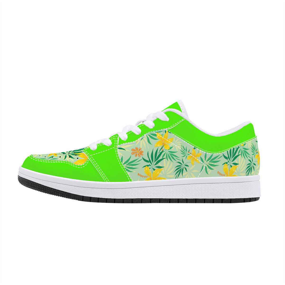 Low-Top Leather Sneakers - Spring Flowers - Green Trim