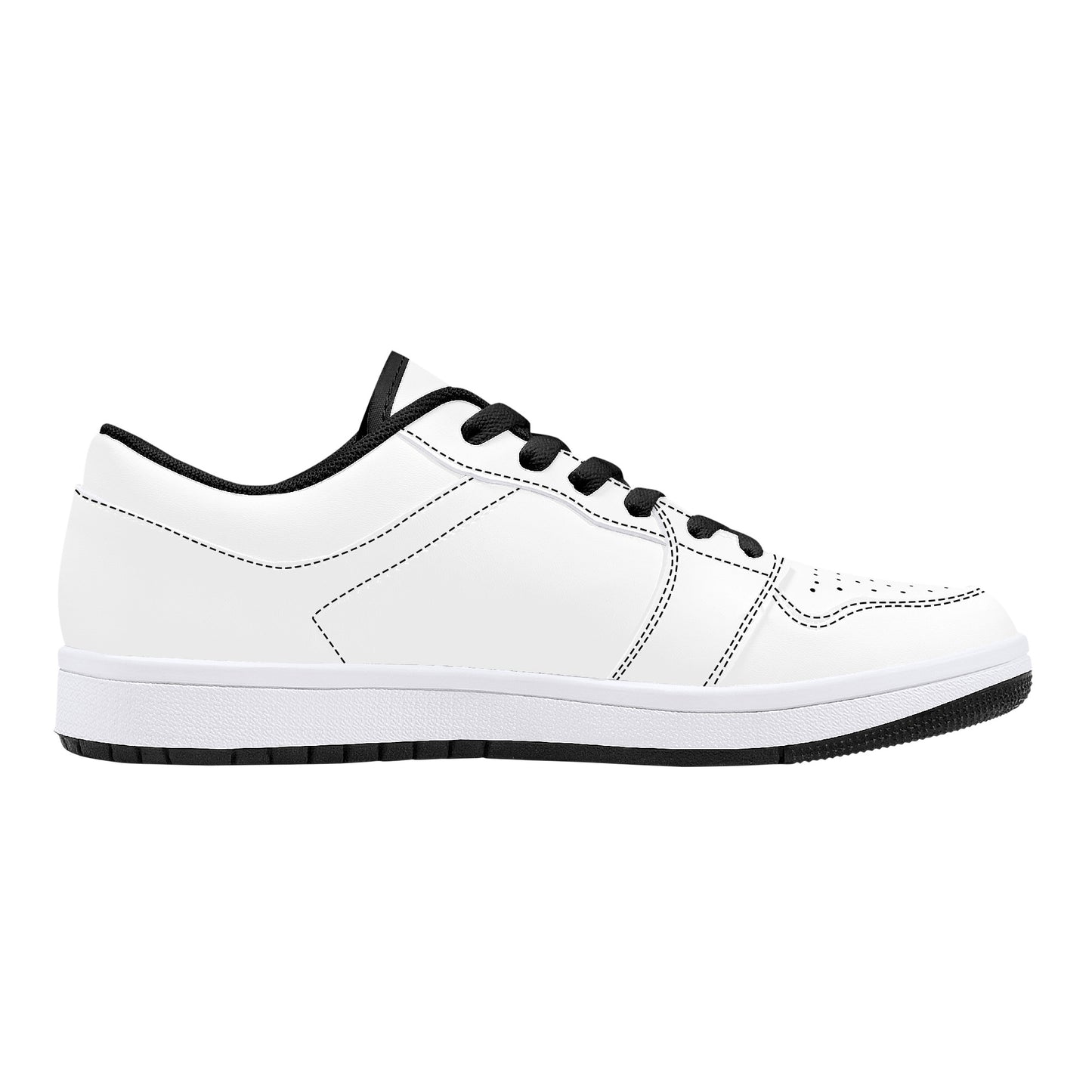 Low-Top Synthetic Leather Sneakers - White & Black