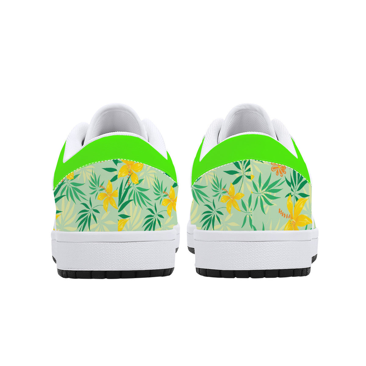 Low-Top Leather Sneakers - Spring Flowers - Green Trim