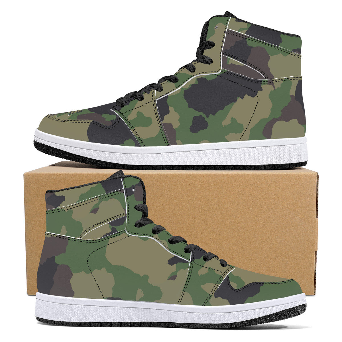 High-Top Leather Sneakers - Army Camo