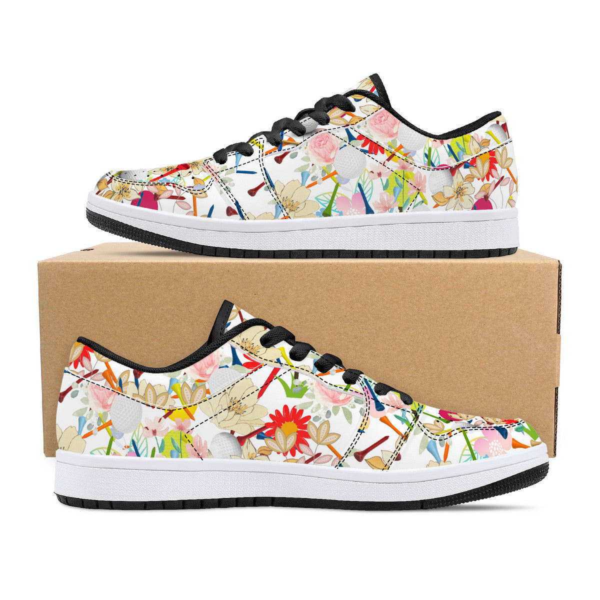Low-Top Synthetic Leather Sneakers -Golf Balls & Tee's