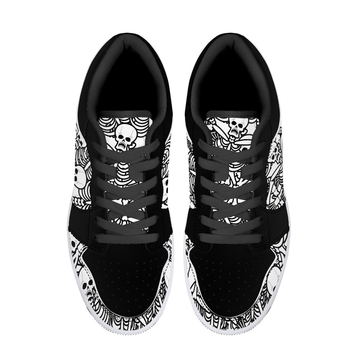 Low-Top Screaming Skulls Leather Sneakers - Black