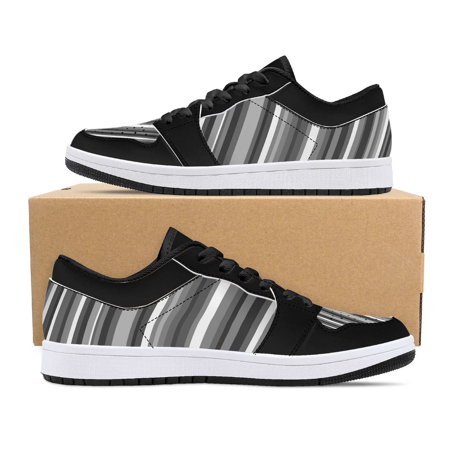 Leather Sneakers - Black & Grey Stripes