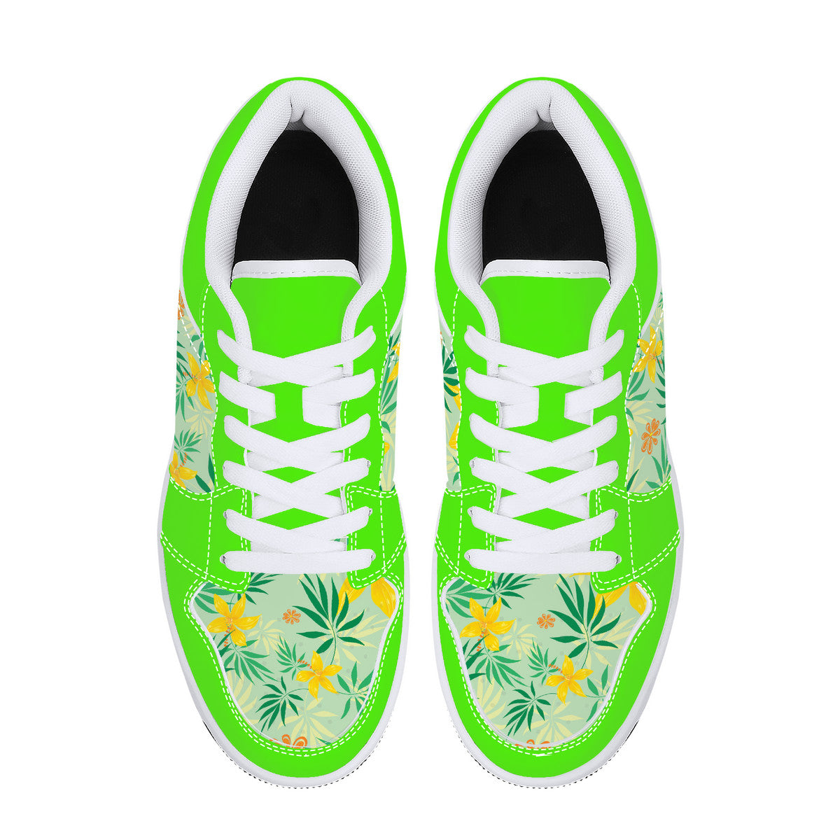 Low-Top Leather Sneakers - Spring Flowers - Green Trim