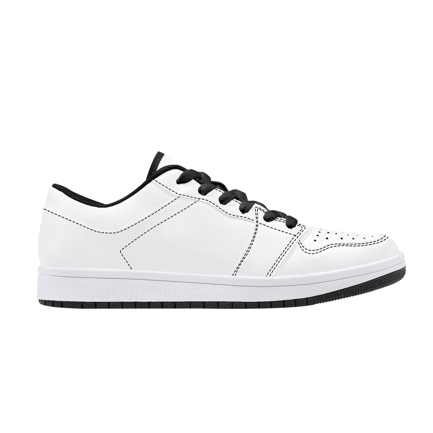 Low-Top Synthetic Leather Sneakers - White & Black
