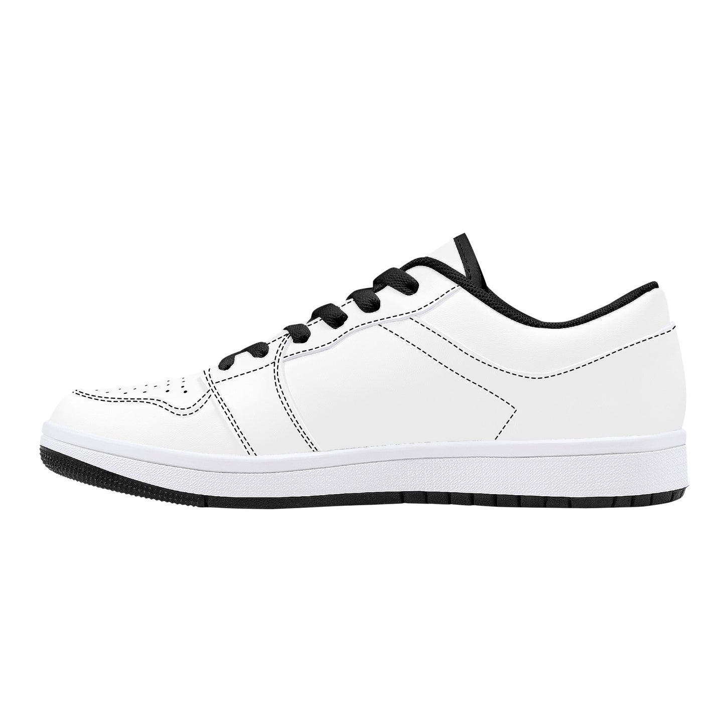 Low-Top Synthetic Leather Sneakers - White & Black