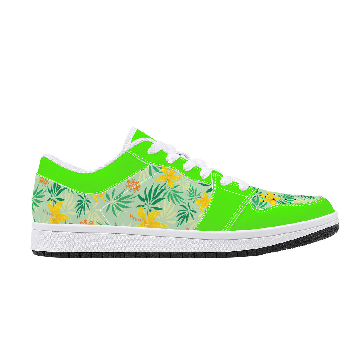 Low-Top Leather Sneakers - Spring Flowers - Green Trim