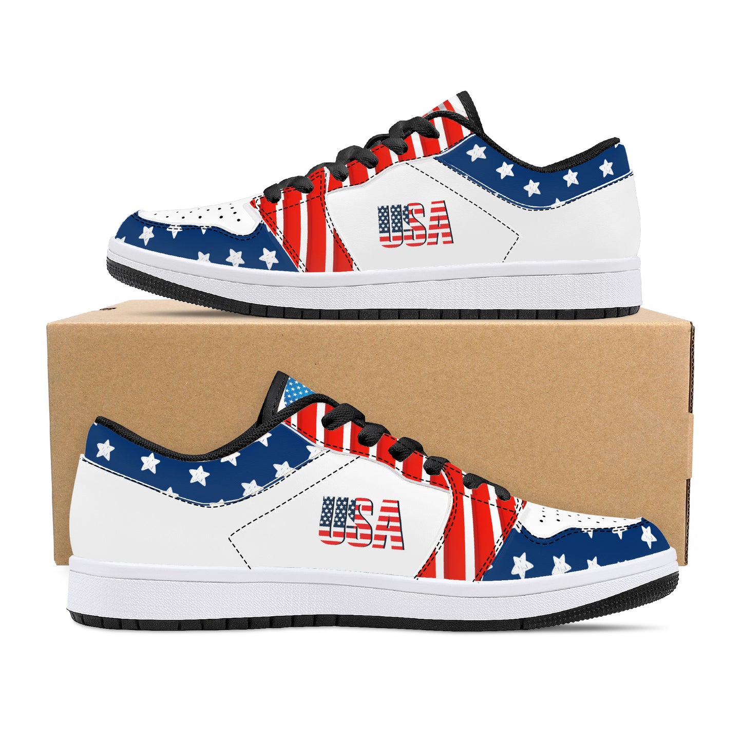 Low-Top Leather Sneakers - USA Edition - Black Sole