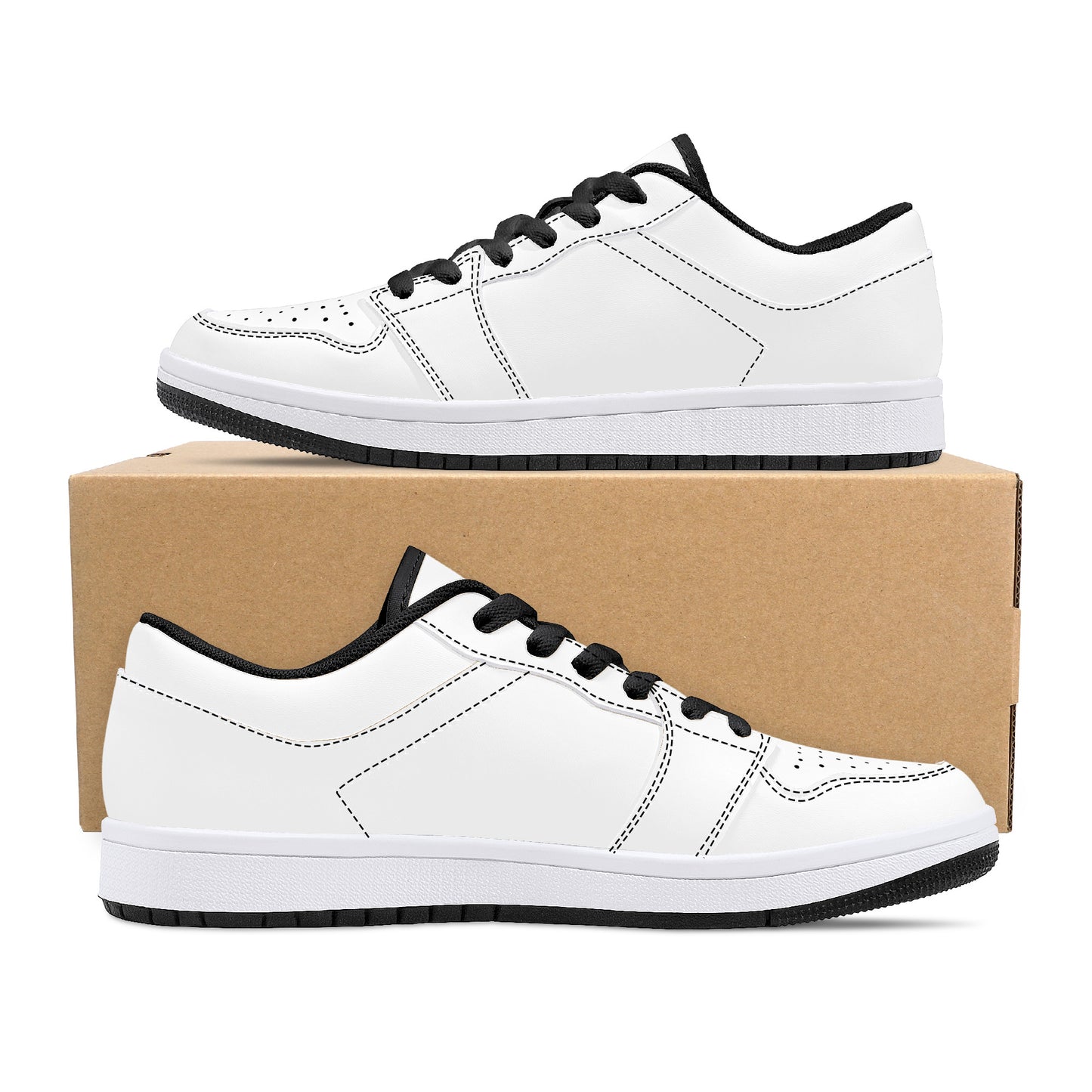 Low-Top Synthetic Leather Sneakers - White & Black