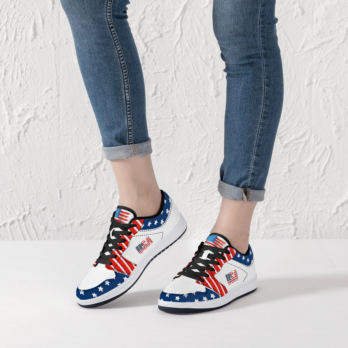 Low-Top Leather Sneakers - USA Edition - Black Sole