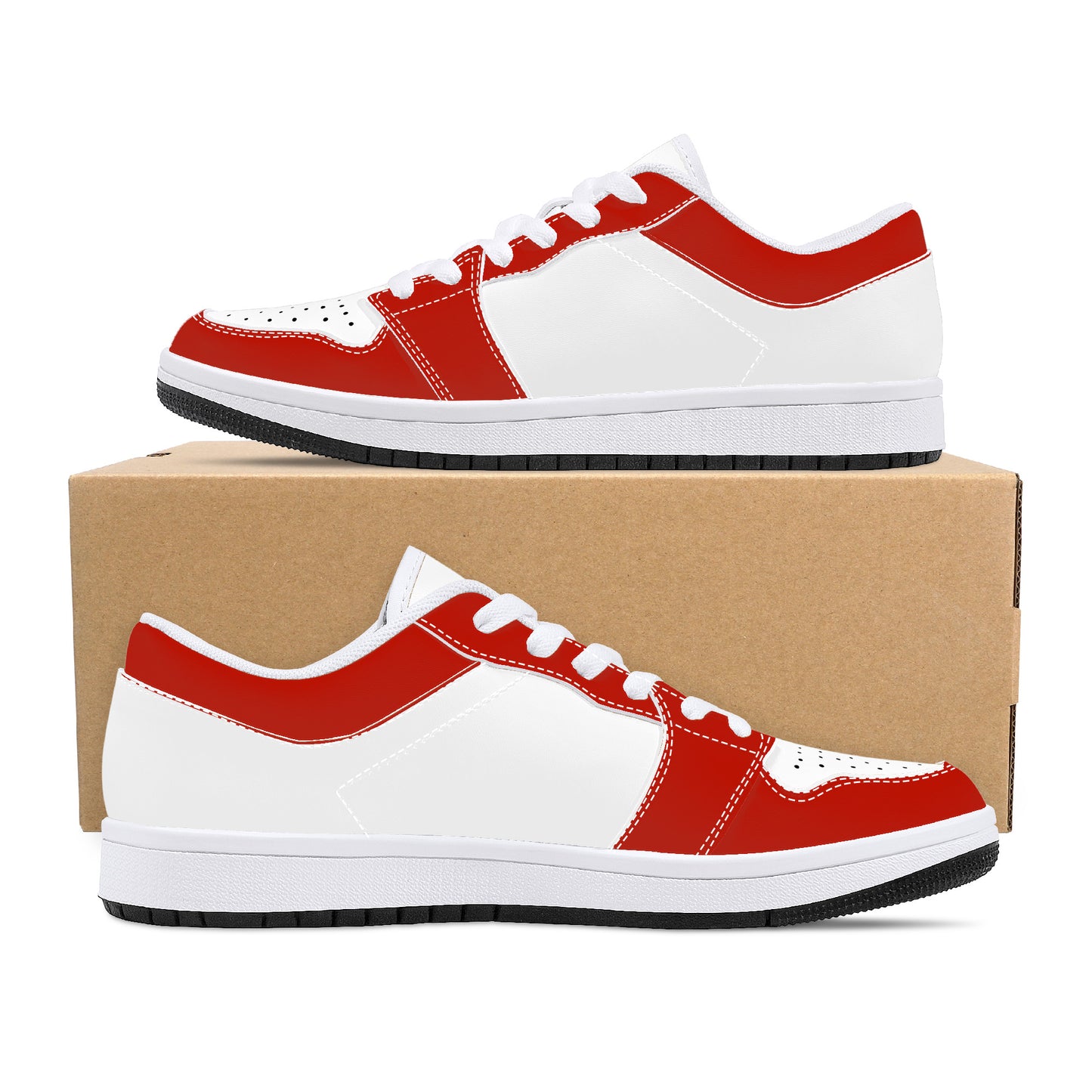 Low-Top Leather Sneakers - White / Red Trim