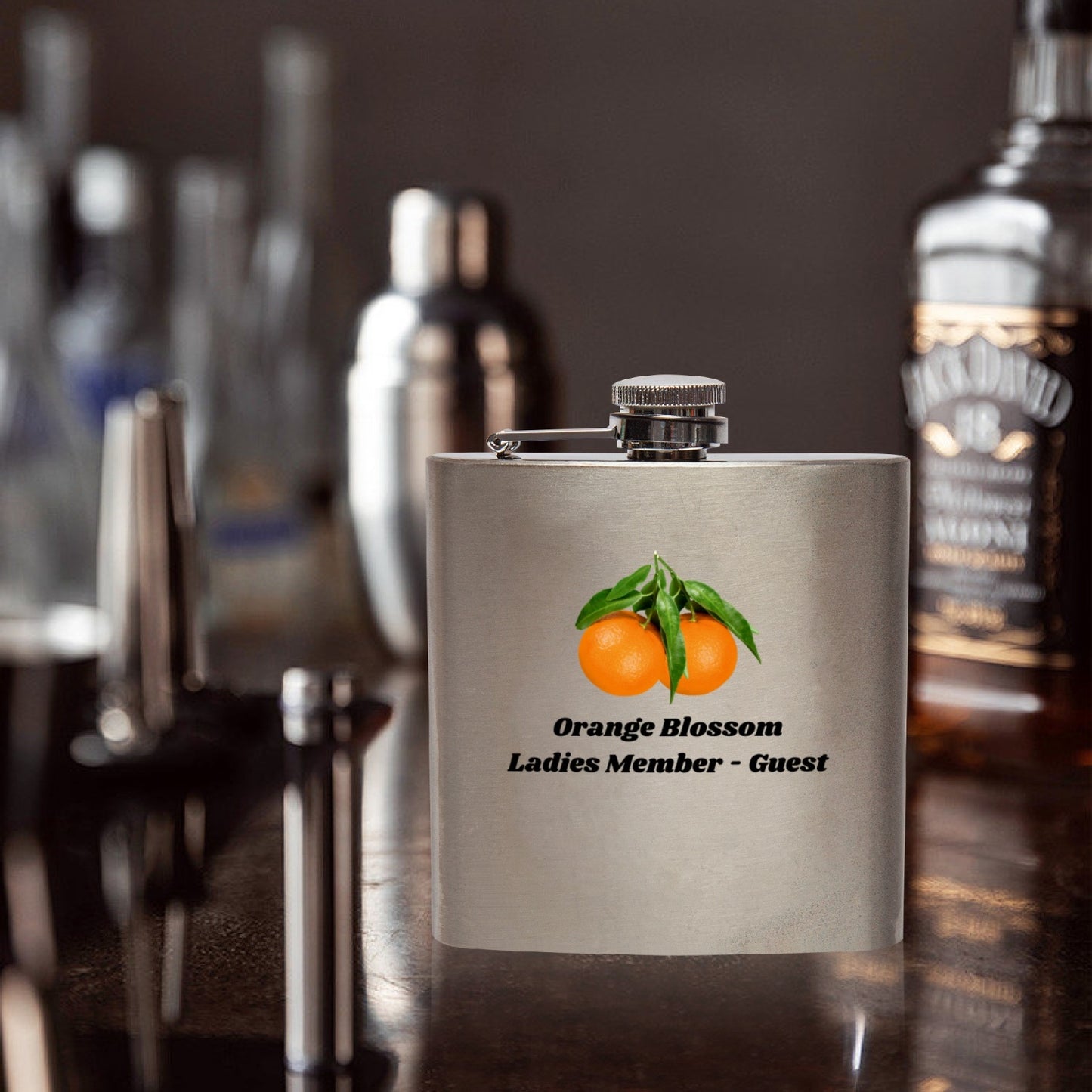 Orange Blossom. 6oz Stainless Steel Hip Flask