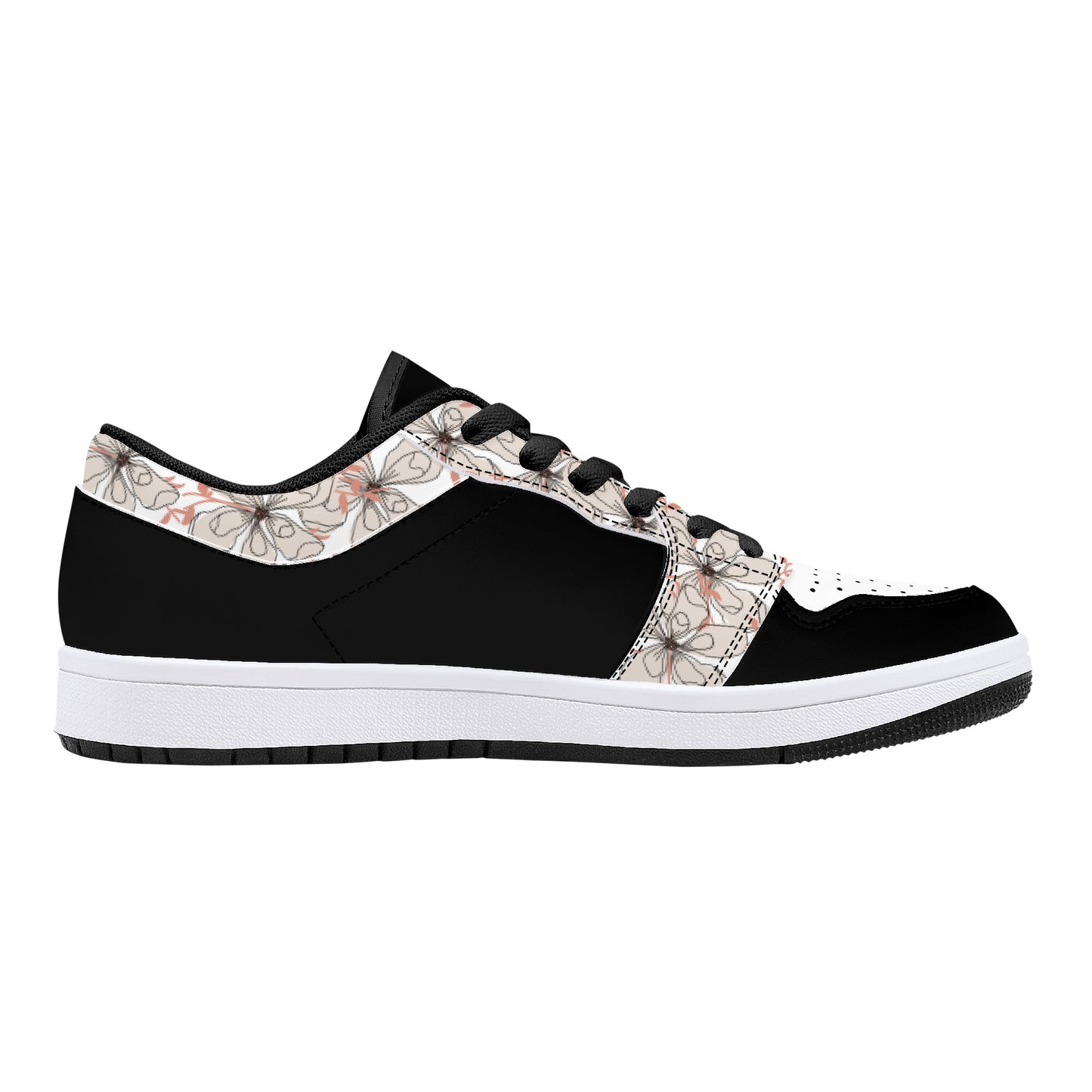 Leather Sneakers-Flower Trim-White Sole