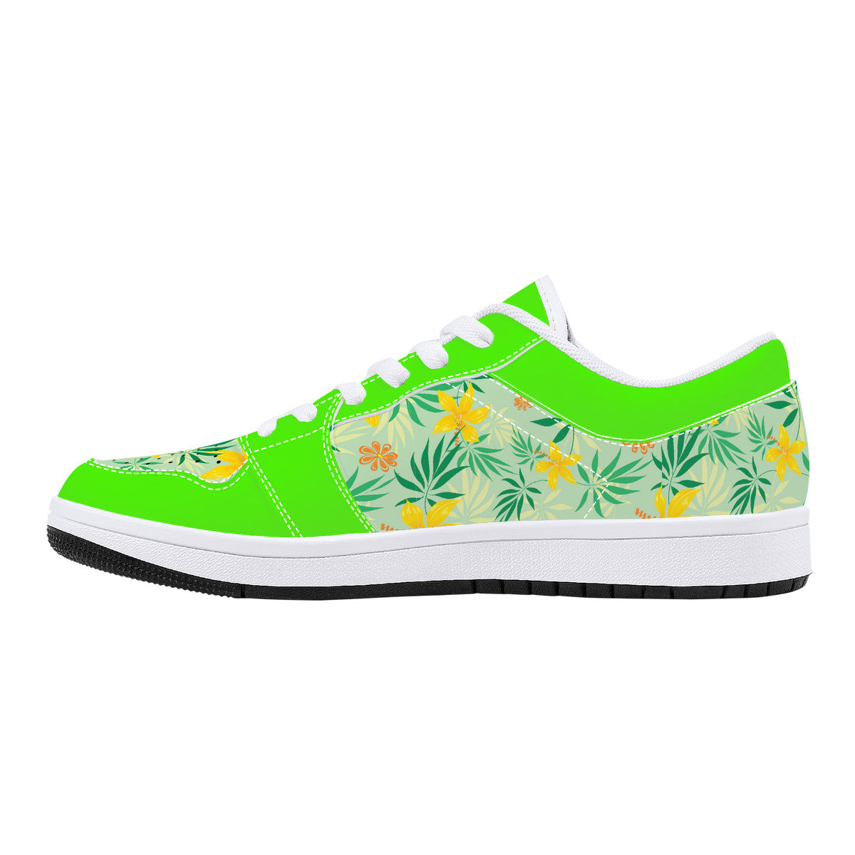 Low-Top Leather Sneakers - Spring Flowers - Green Trim