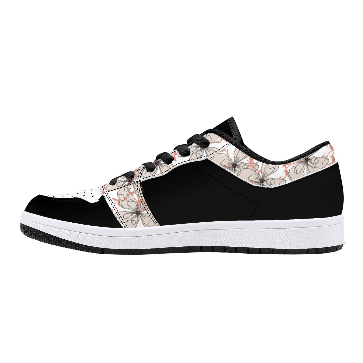 Leather Sneakers-Flower Trim-White Sole