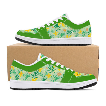 Leather Sneakers - Spring Flowers - Green