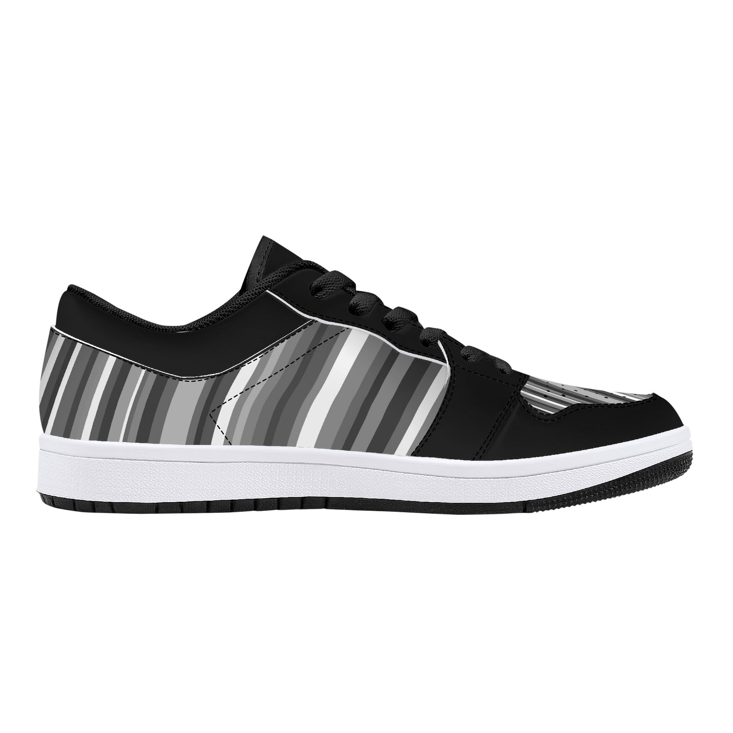 Leather Sneakers - Black & Grey Stripes