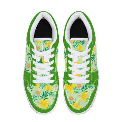 Leather Sneakers - Spring Flowers - Green