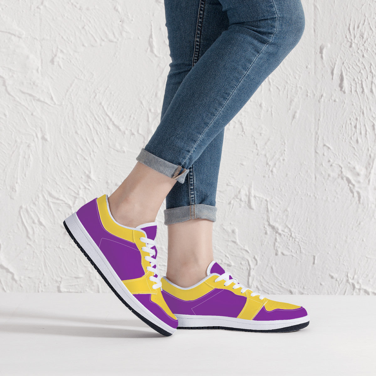 Leather Sneakers - Purple / Yellow Trim