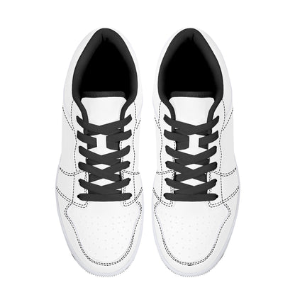 Low-Top Synthetic Leather Sneakers - White & Black