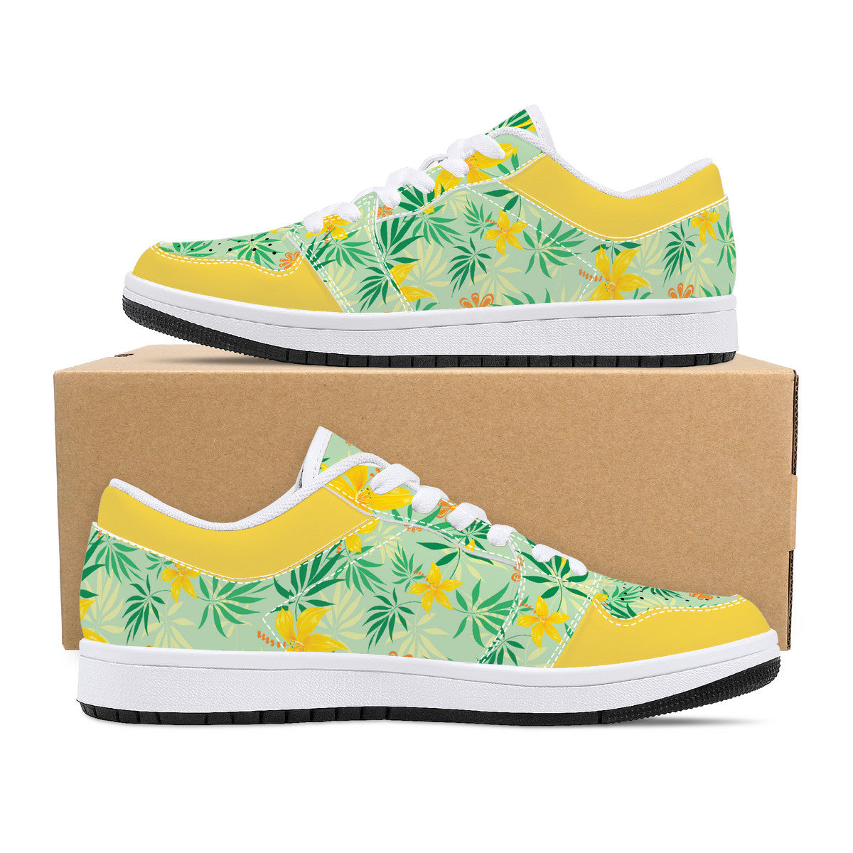 Leather Sneakers - Yellow Spring Flowers