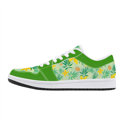 Leather Sneakers - Spring Flowers - Green