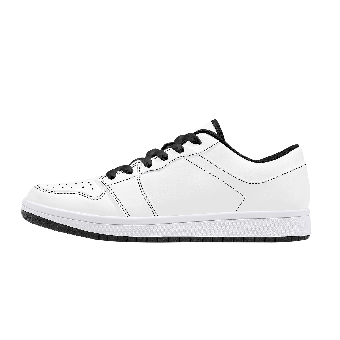 Low-Top Synthetic Leather Sneakers - White & Black