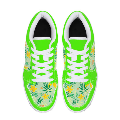 Low-Top Leather Sneakers - Spring Flowers - Green Trim