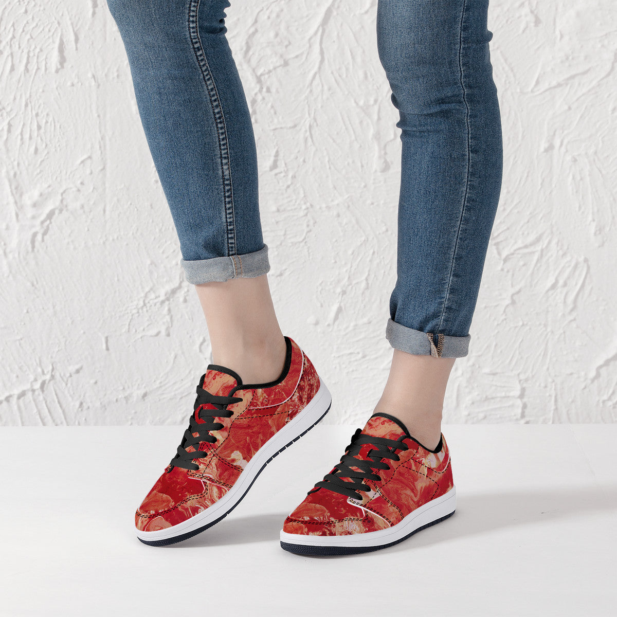 Shades of Red Low-Top Leather Sneakers