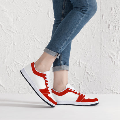 Low-Top Leather Sneakers - White / Red Trim
