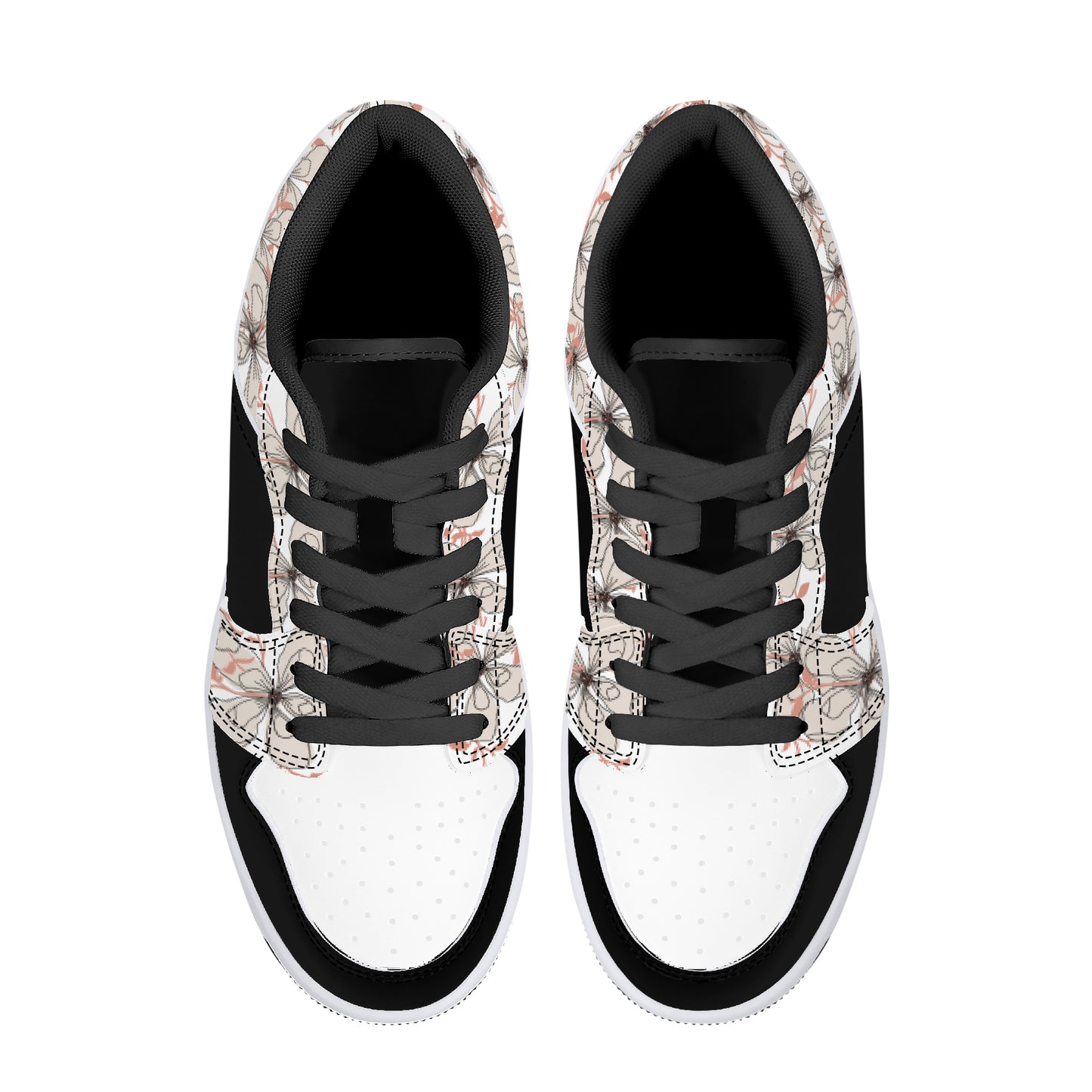 Leather Sneakers-Flower Trim-White Sole