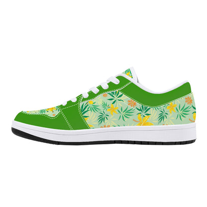 Leather Sneakers - Spring Flowers - Green