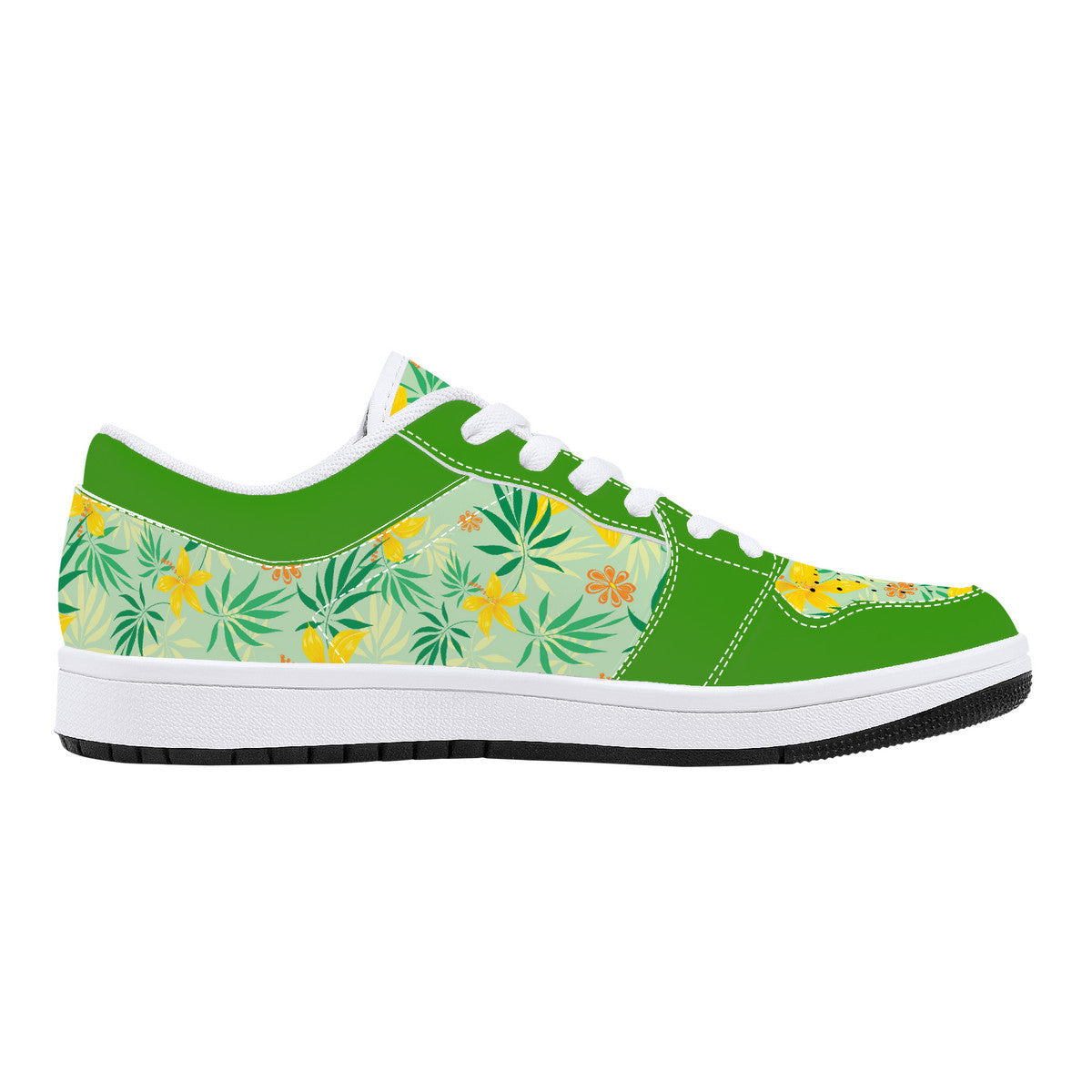 Leather Sneakers - Spring Flowers - Green