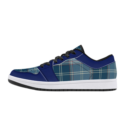 Leather Sneakers-Navy Blue Plaid