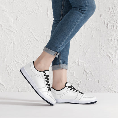 Low-Top Synthetic Leather Sneakers - White & Black