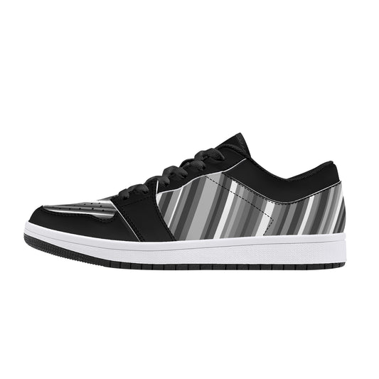 Leather Sneakers - Black & Grey Stripes