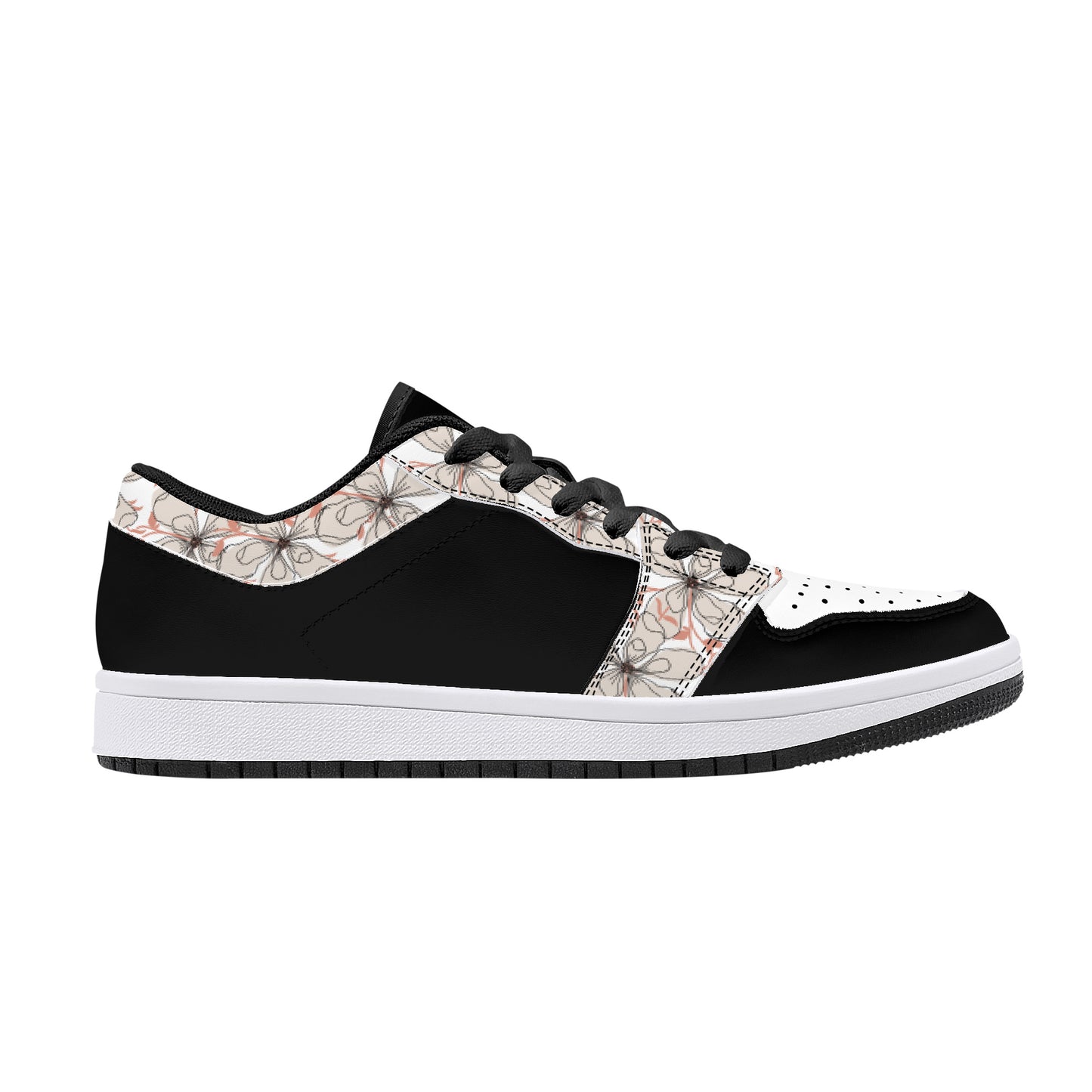 Leather Sneakers-Flower Trim-White Sole