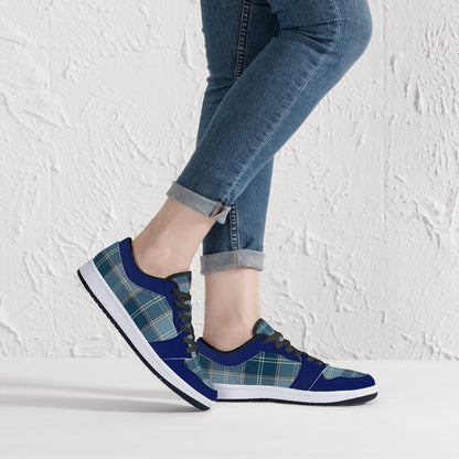 Leather Sneakers-Navy Blue Plaid