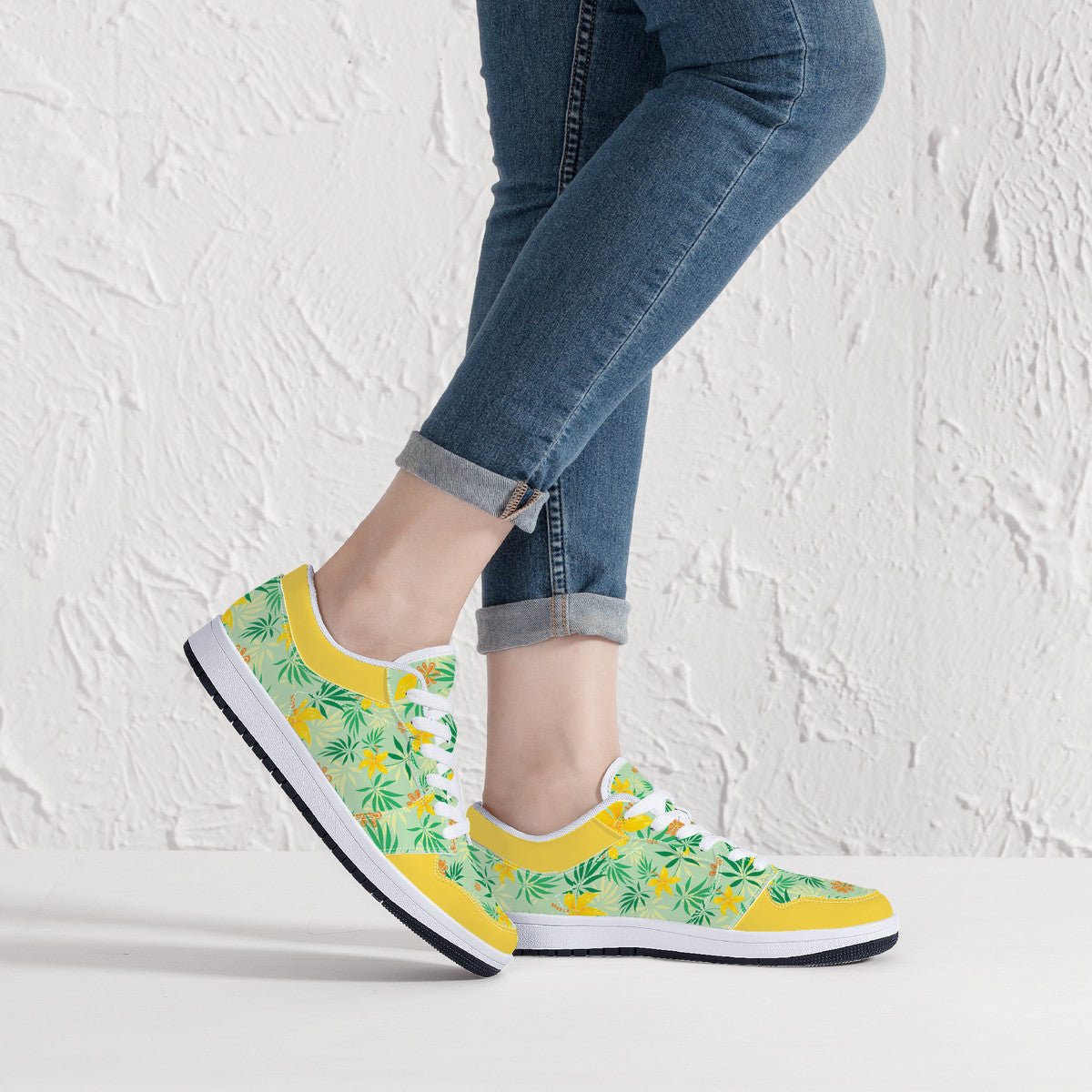 Leather Sneakers - Yellow Spring Flowers