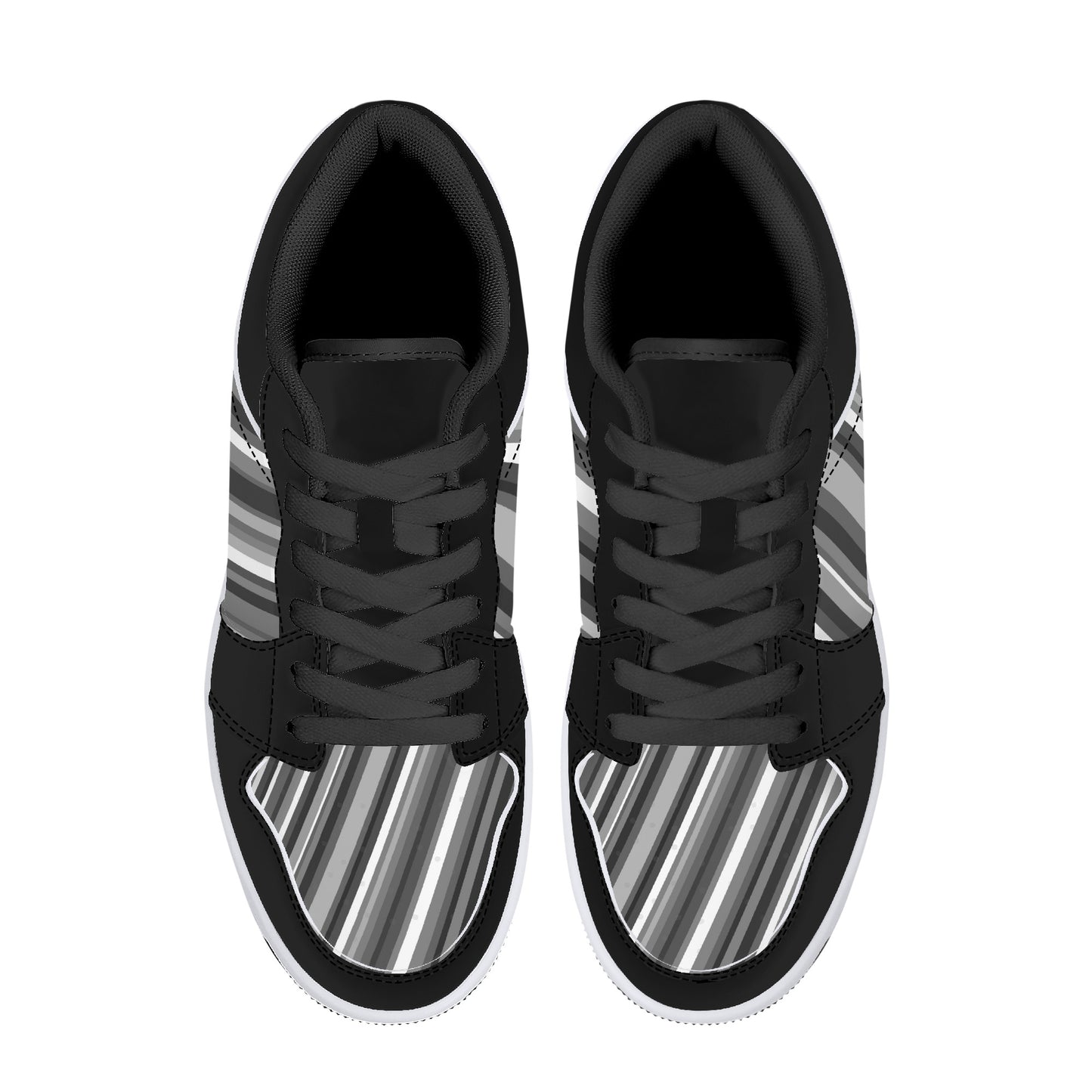 Leather Sneakers - Black & Grey Stripes