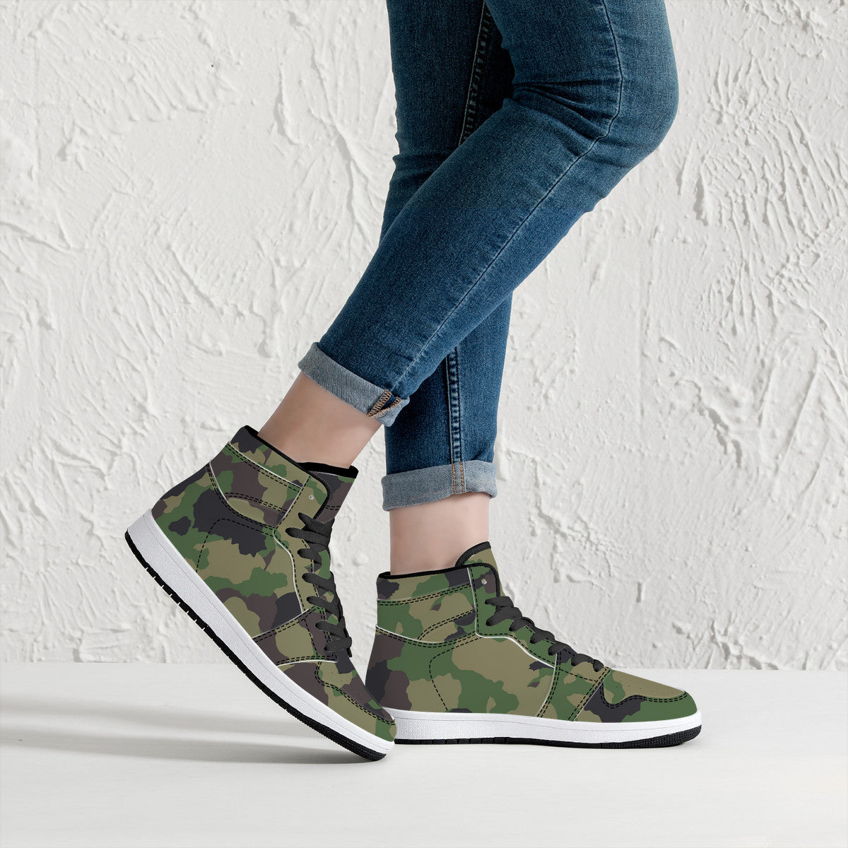High-Top Leather Sneakers - Army Camo