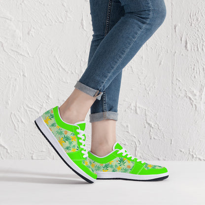 Low-Top Leather Sneakers - Spring Flowers - Green Trim
