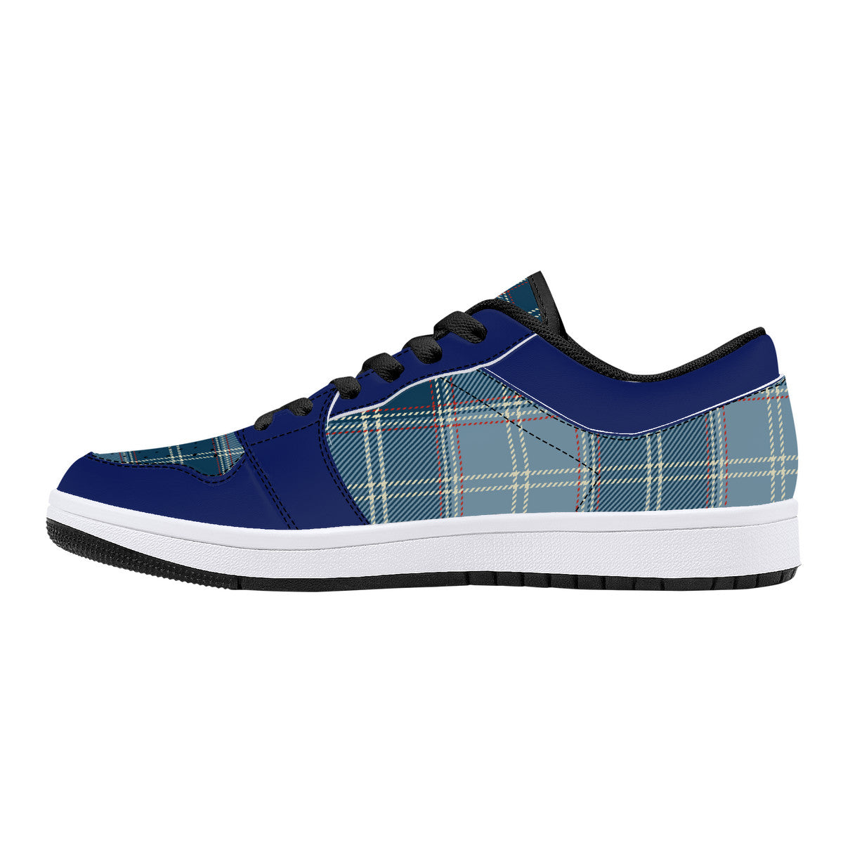 Leather Sneakers-Navy Blue Plaid