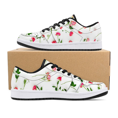 Roses Design Low-Top Leather Sneakers - Black