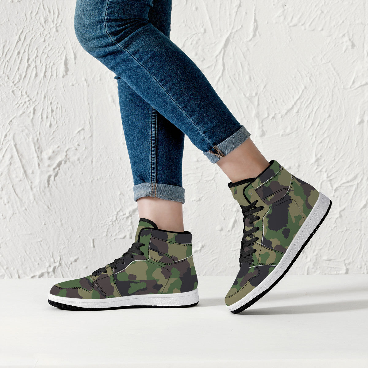 High-Top Leather Sneakers - Army Camo