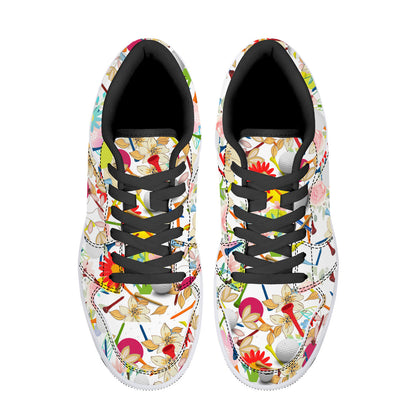 Low-Top Synthetic Leather Sneakers -Golf Balls & Tee's
