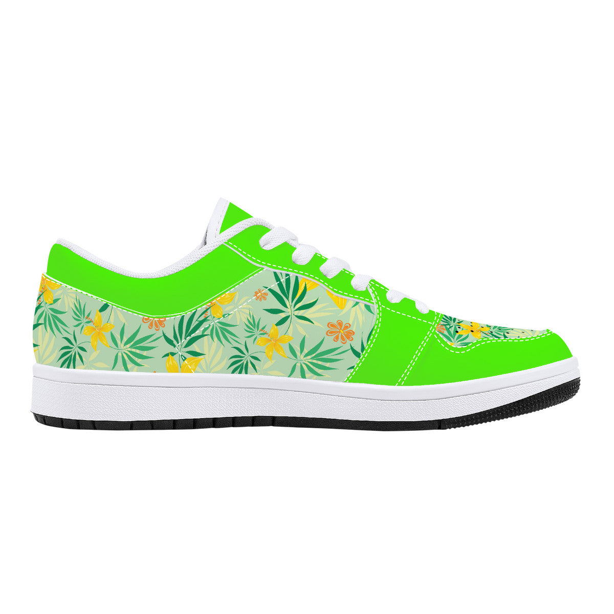 Low-Top Leather Sneakers - Spring Flowers - Green Trim