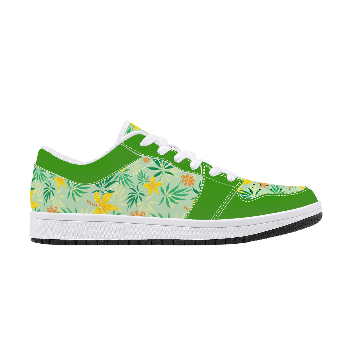 Leather Sneakers - Spring Flowers - Green